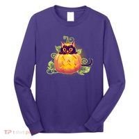 Cute Halloween Jackolantern PumpkinBlack Cat Long Sleeve Shirt thumb 0