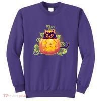 Cute Halloween Jackolantern PumpkinBlack Cat Sweatshirt thumb 0