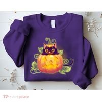 Cute Halloween Jackolantern PumpkinBlack Cat Sweatshirt thumb 2