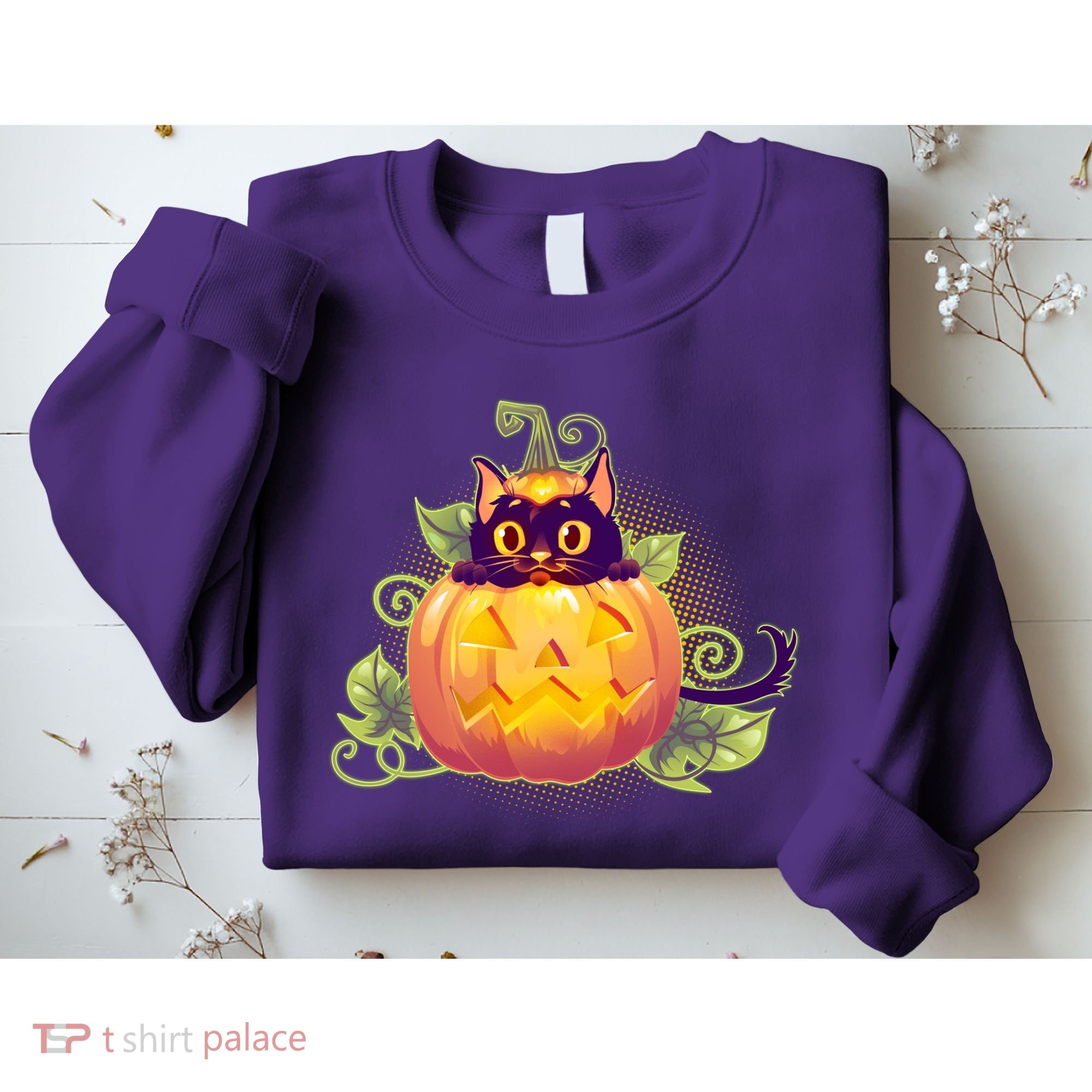 Cute Halloween Jackolantern PumpkinBlack Cat Sweatshirt