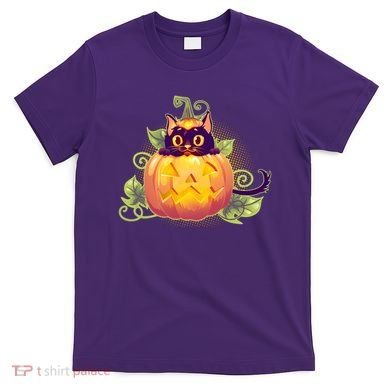 Cute Halloween Jackolantern PumpkinBlack Cat T-Shirt