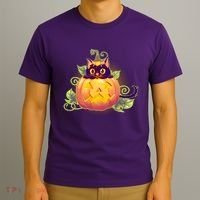 Cute Halloween Jackolantern PumpkinBlack Cat T-Shirt thumb 3