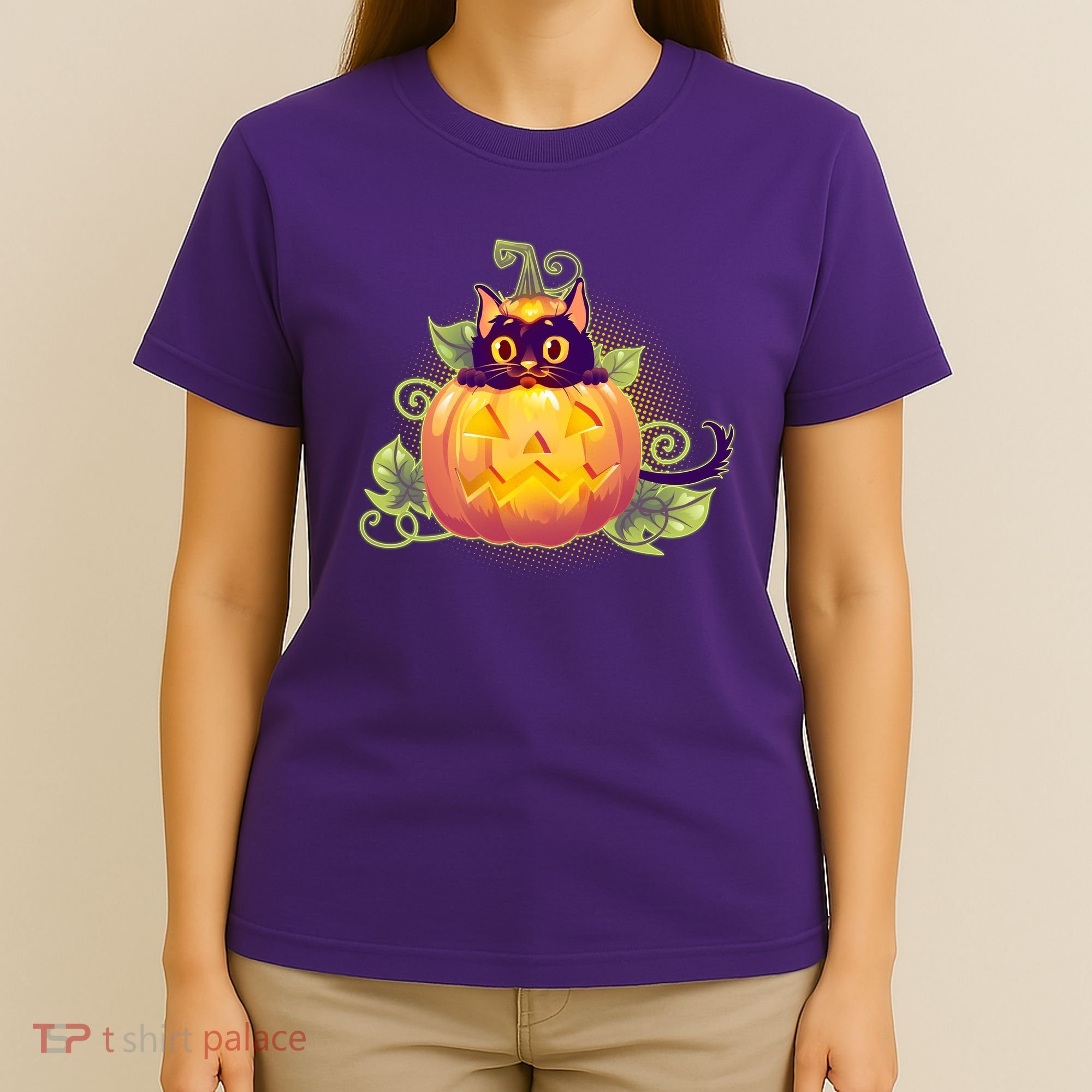 Cute Halloween Jackolantern PumpkinBlack Cat T-Shirt