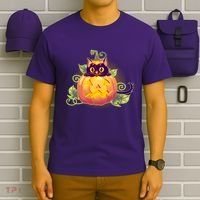 Cute Halloween Jackolantern PumpkinBlack Cat T-Shirt thumb 6
