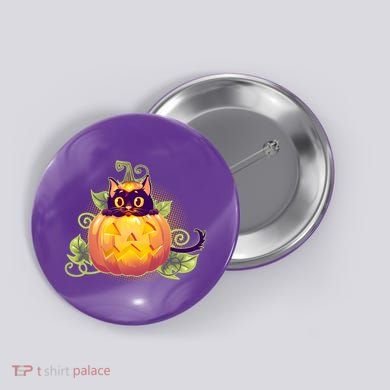 Cute Halloween Jackolantern PumpkinBlack Cat Button
