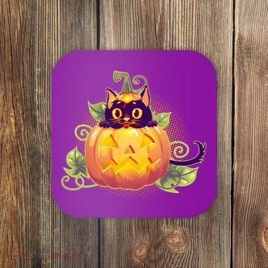 Cute Halloween Jackolantern PumpkinBlack Cat Coaster