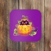Cute Halloween Jackolantern PumpkinBlack Cat Coaster thumb 0