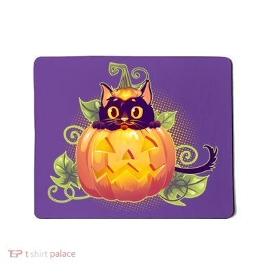 Cute Halloween Jackolantern PumpkinBlack Cat Mousepad