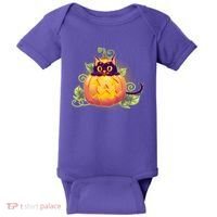 Cute Halloween Jackolantern PumpkinBlack Cat Baby Bodysuit thumb 0