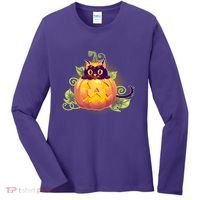 Cute Halloween Jackolantern PumpkinBlack Cat Women's Long Sleeve Shirt thumb 0