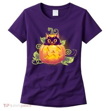 Cute Halloween Jackolantern PumpkinBlack Cat Women's T-Shirt