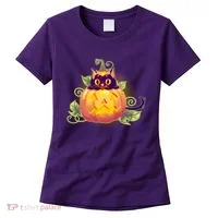 Cute Halloween Jackolantern PumpkinBlack Cat Women's T-Shirt thumb 0