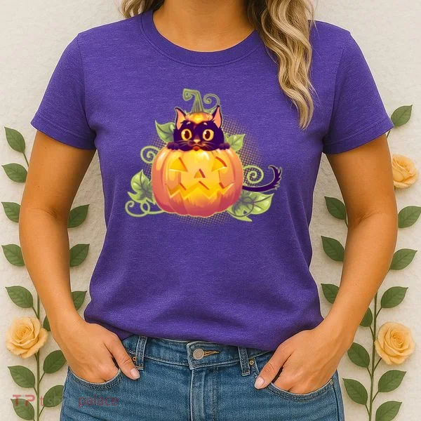 Cute Halloween Jackolantern PumpkinBlack Cat Women's T-Shirt