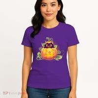 Cute Halloween Jackolantern PumpkinBlack Cat Women's T-Shirt thumb 4
