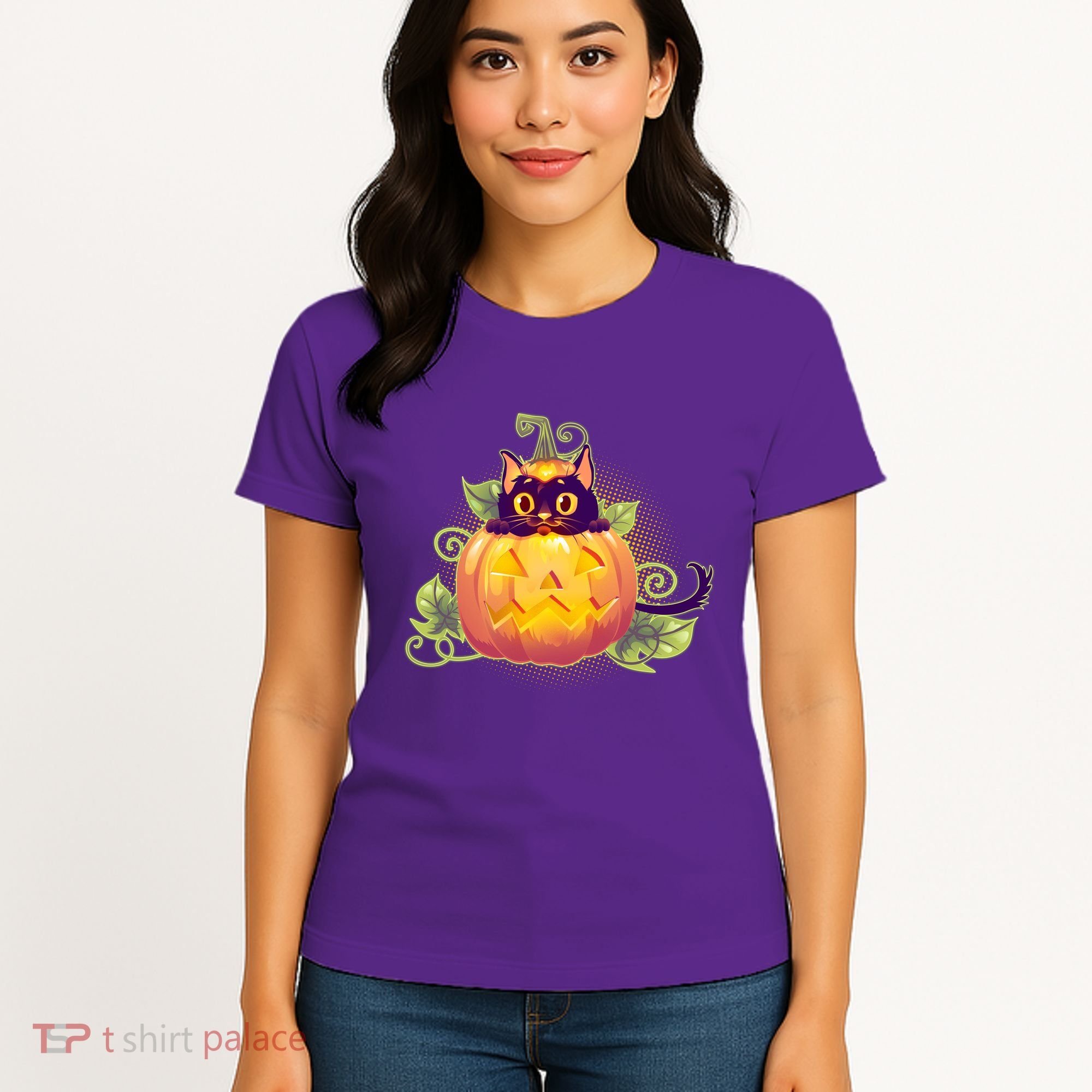 Cute Halloween Jackolantern PumpkinBlack Cat Women's T-Shirt