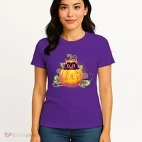 Cute Halloween Jackolantern PumpkinBlack Cat Women's T-Shirt thumb 4