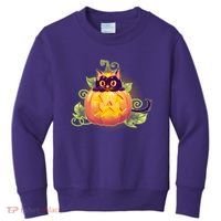 Cute Halloween Jackolantern PumpkinBlack Cat Kids Sweatshirt thumb 0