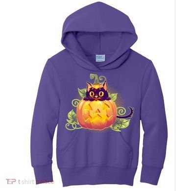 Cute Halloween Jackolantern PumpkinBlack Cat Kids Hoodie