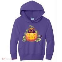 Cute Halloween Jackolantern PumpkinBlack Cat Kids Hoodie thumb 0