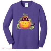 Cute Halloween Jackolantern PumpkinBlack Cat Kids Long Sleeve Shirt thumb 0