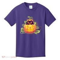 Cute Halloween Jackolantern PumpkinBlack Cat Kids T-Shirt thumb 0