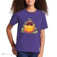 Cute Halloween Jackolantern PumpkinBlack Cat Kids T-Shirt thumb 2