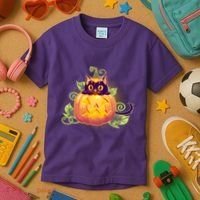 Cute Halloween Jackolantern PumpkinBlack Cat Kids T-Shirt thumb 3
