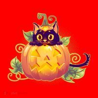 Cute Halloween Jackolantern PumpkinBlack Cat Santa Hat thumb 1