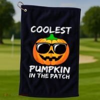 Cute Halloween Kids Coolest Pumpkin In The Patch Glasses Teens Gift Golf Towel thumb 1