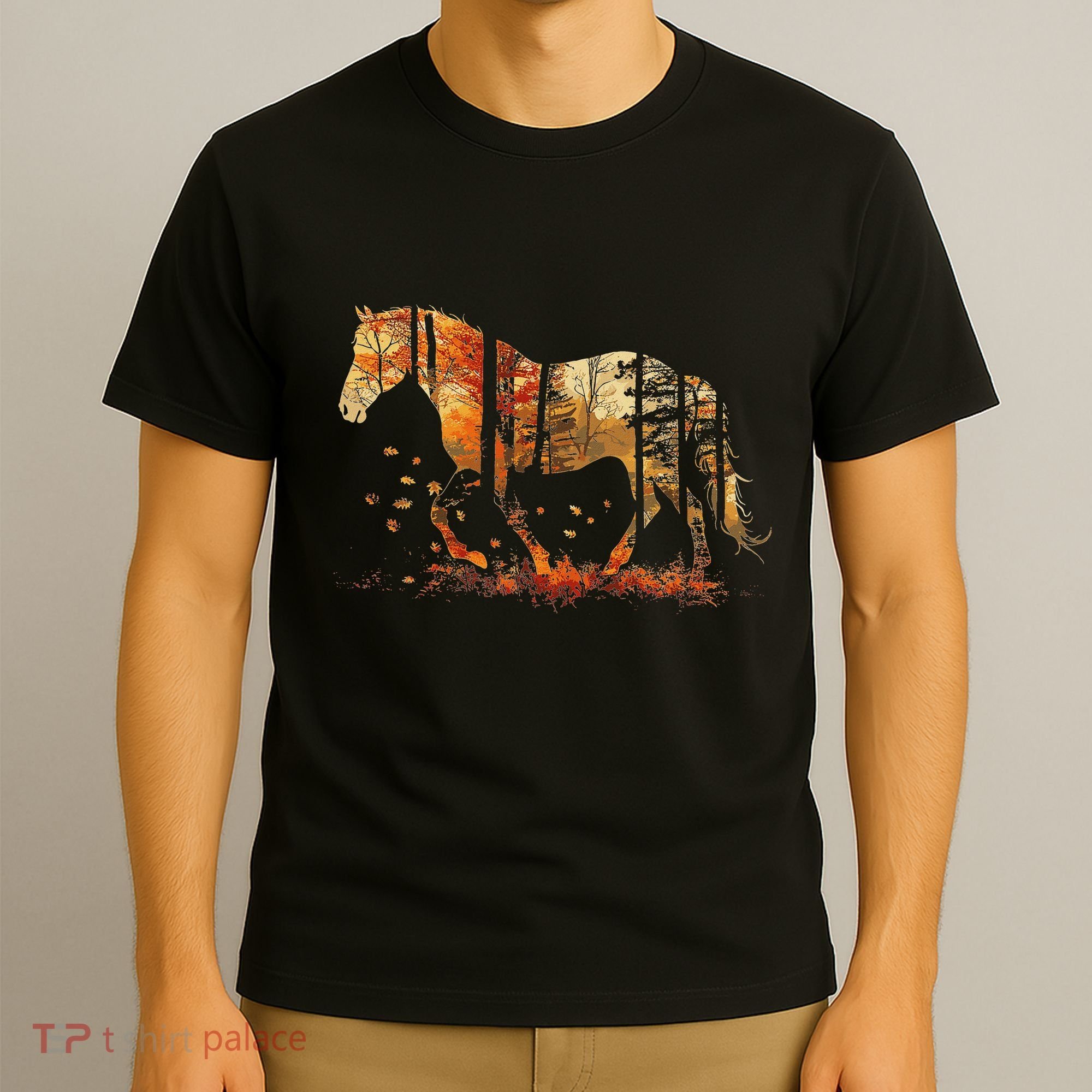 Cute Horse Lover Autumn Leaves Pony Animal Wildlife T-Shirt