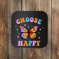 Choose Happy Letter Print Butterfly Women Inspirational Coaster thumb 0