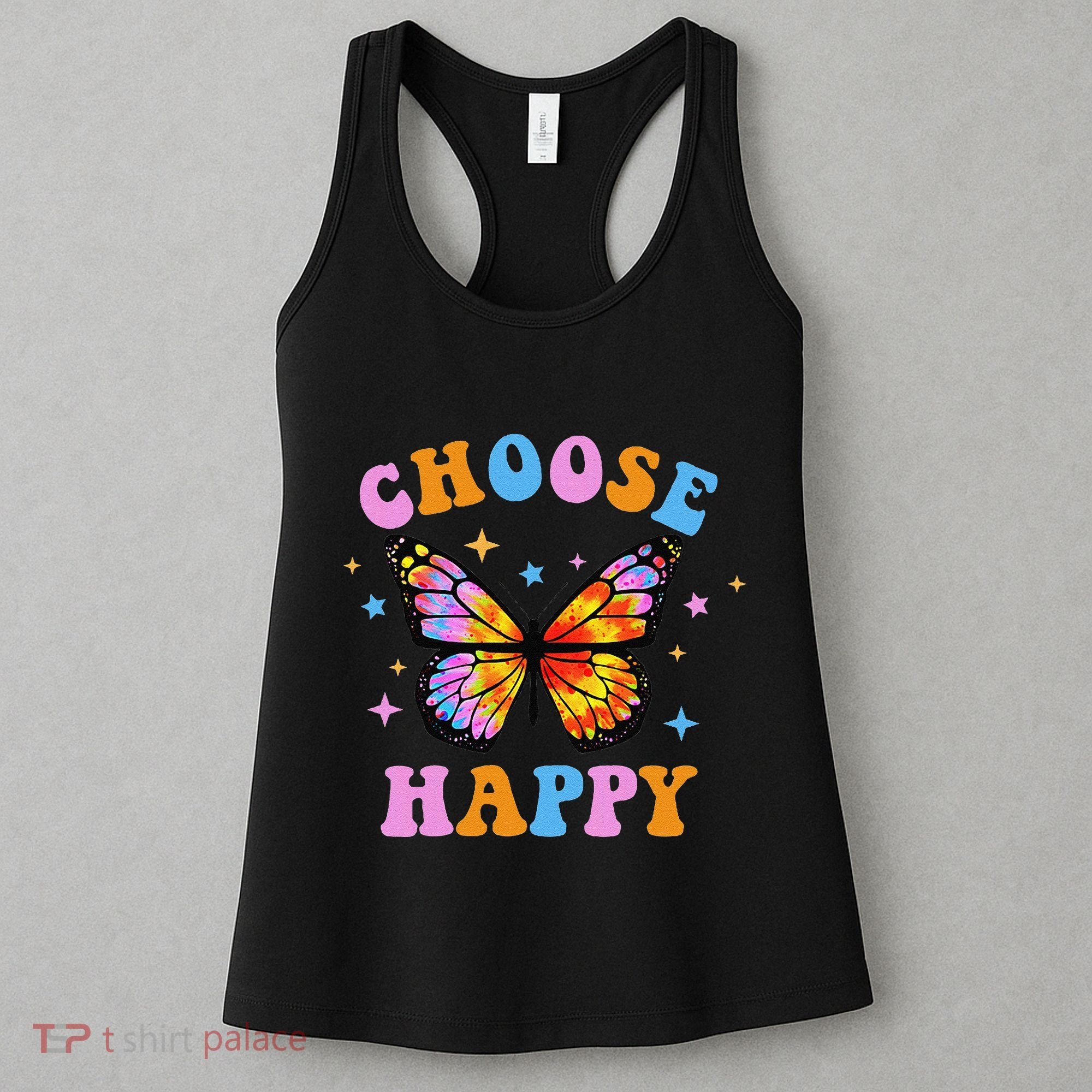 Choose Happy Letter Print Butterfly Women Inspirational Women's Tank Top