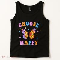 Choose Happy Letter Print Butterfly Women Inspirational Tank Top thumb 2