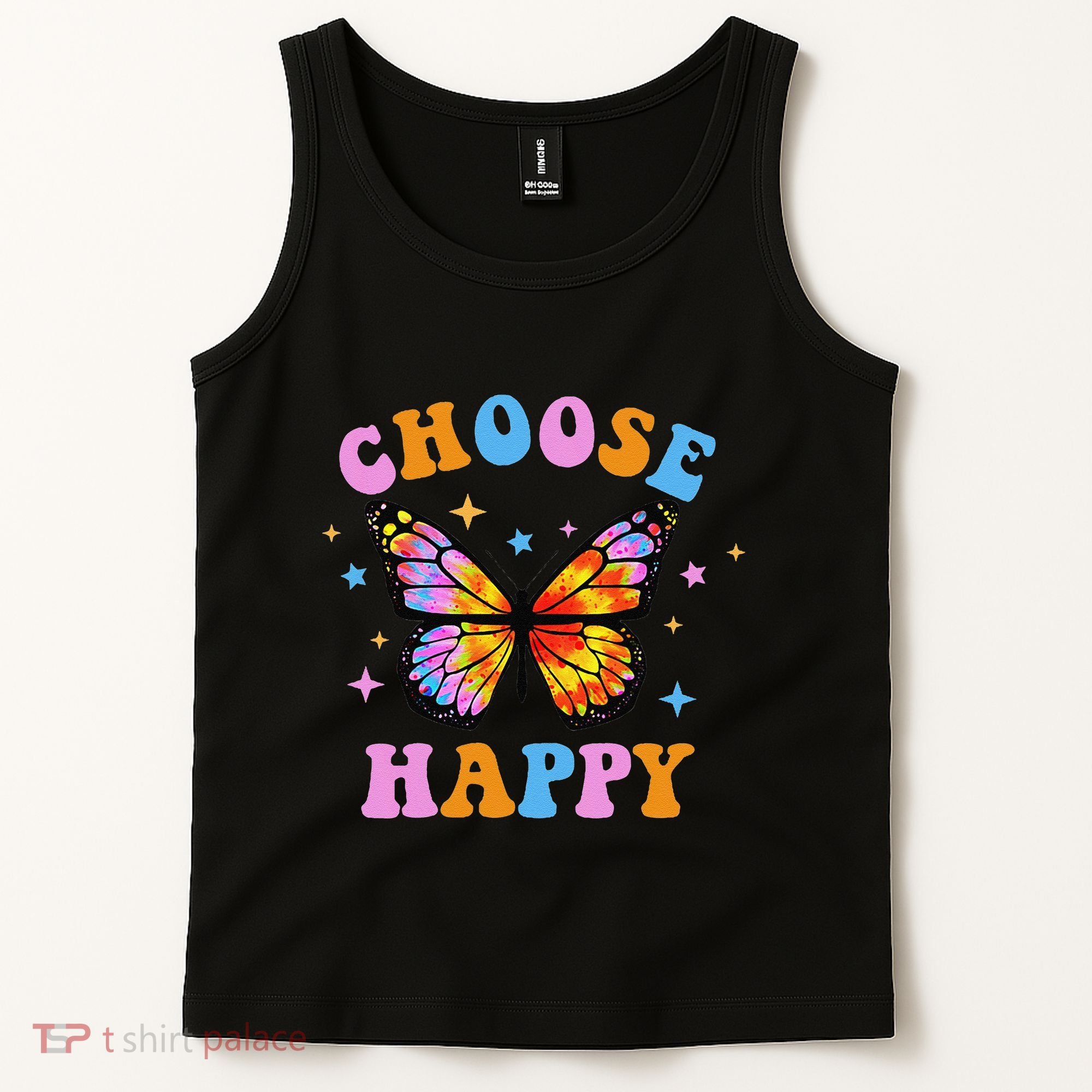 Choose Happy Letter Print Butterfly Women Inspirational Tank Top