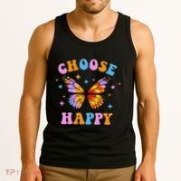 Choose Happy Letter Print Butterfly Women Inspirational Tank Top thumb 3