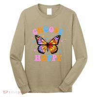 Choose Happy Letter Print Butterfly Women Inspirational Long Sleeve Shirt thumb 0