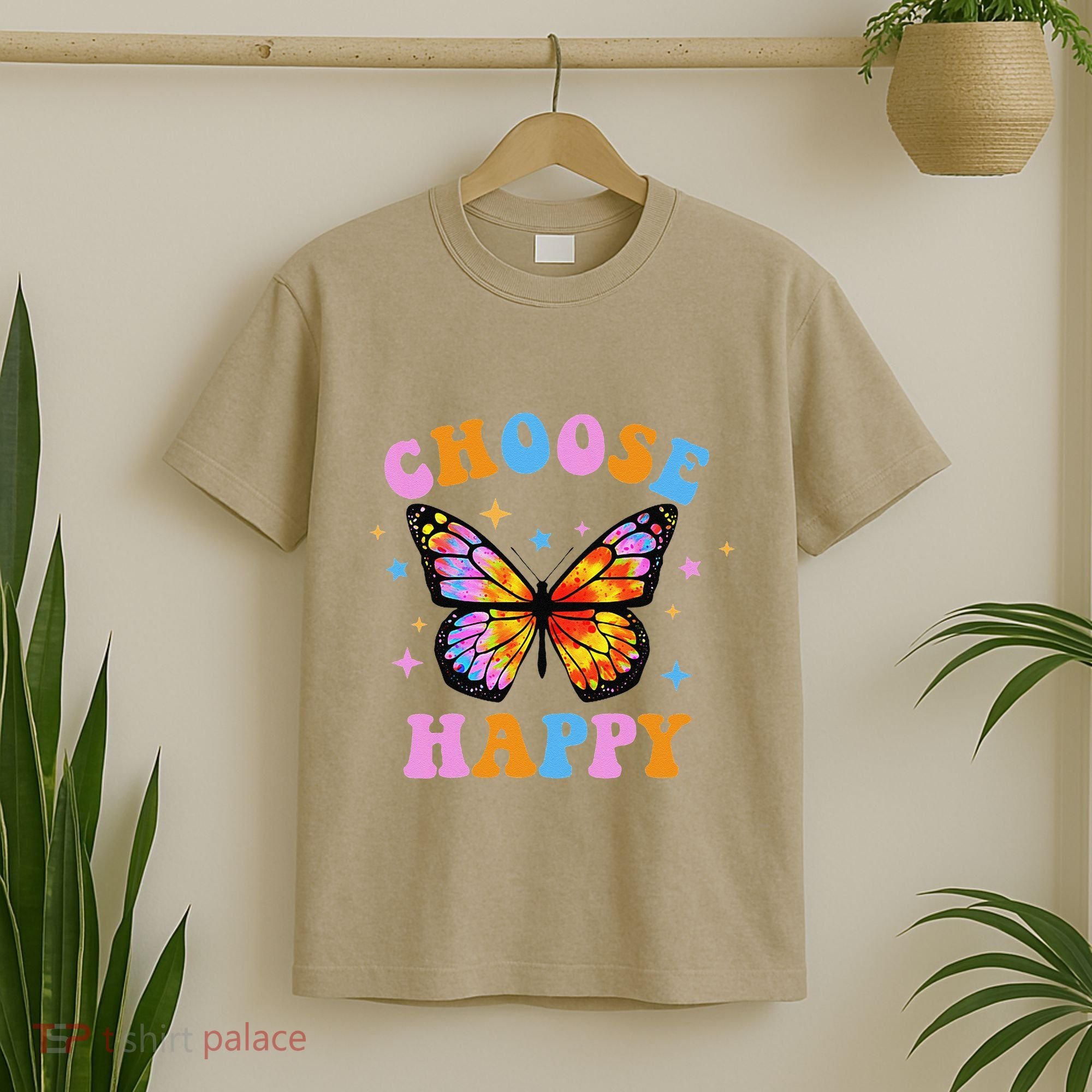 Choose Happy Letter Print Butterfly Women Inspirational T-Shirt