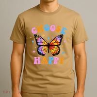 Choose Happy Letter Print Butterfly Women Inspirational T-Shirt thumb 3