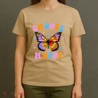 Choose Happy Letter Print Butterfly Women Inspirational T-Shirt thumb 4