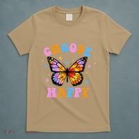 Choose Happy Letter Print Butterfly Women Inspirational T-Shirt thumb 5