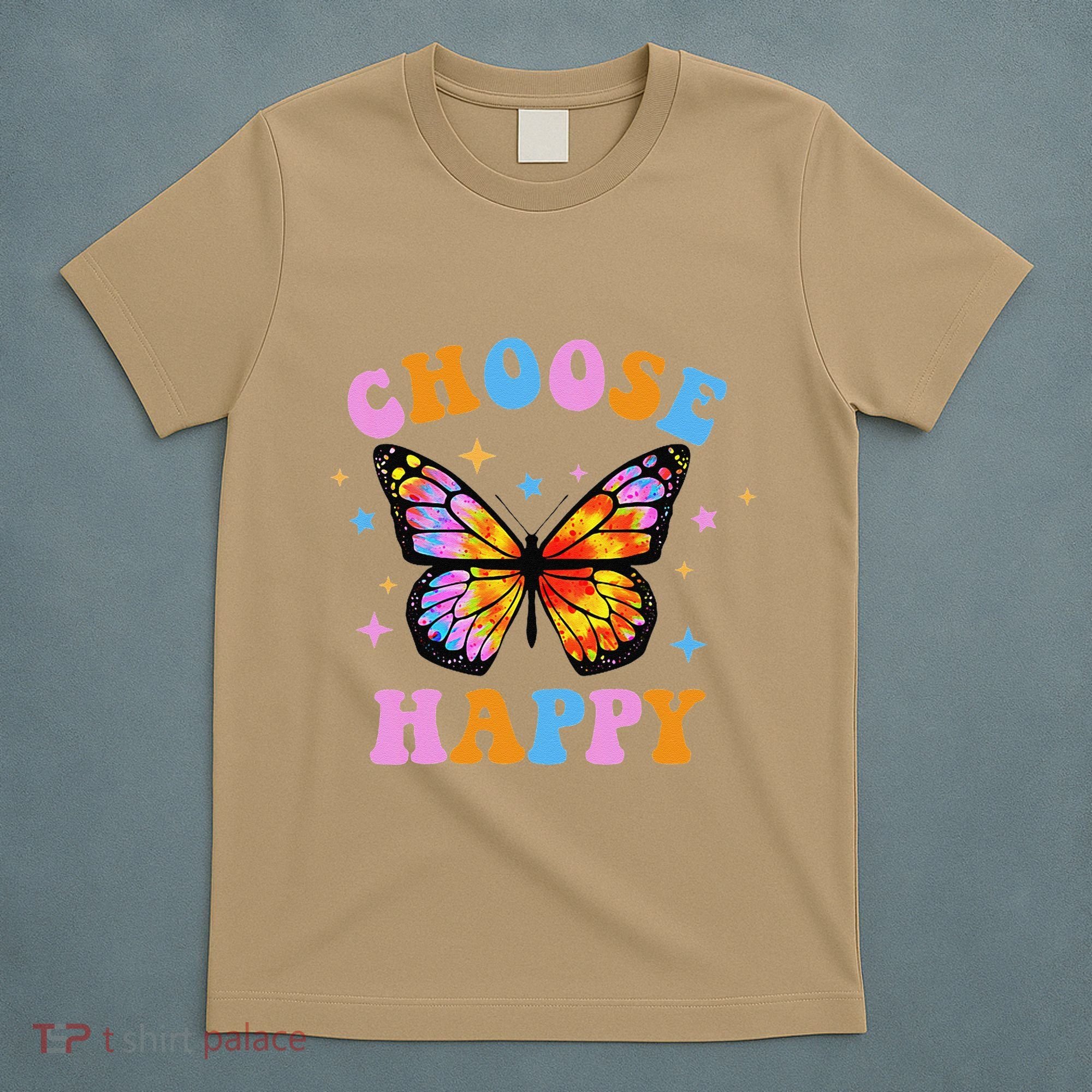 Choose Happy Letter Print Butterfly Women Inspirational T-Shirt