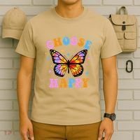 Choose Happy Letter Print Butterfly Women Inspirational T-Shirt thumb 6