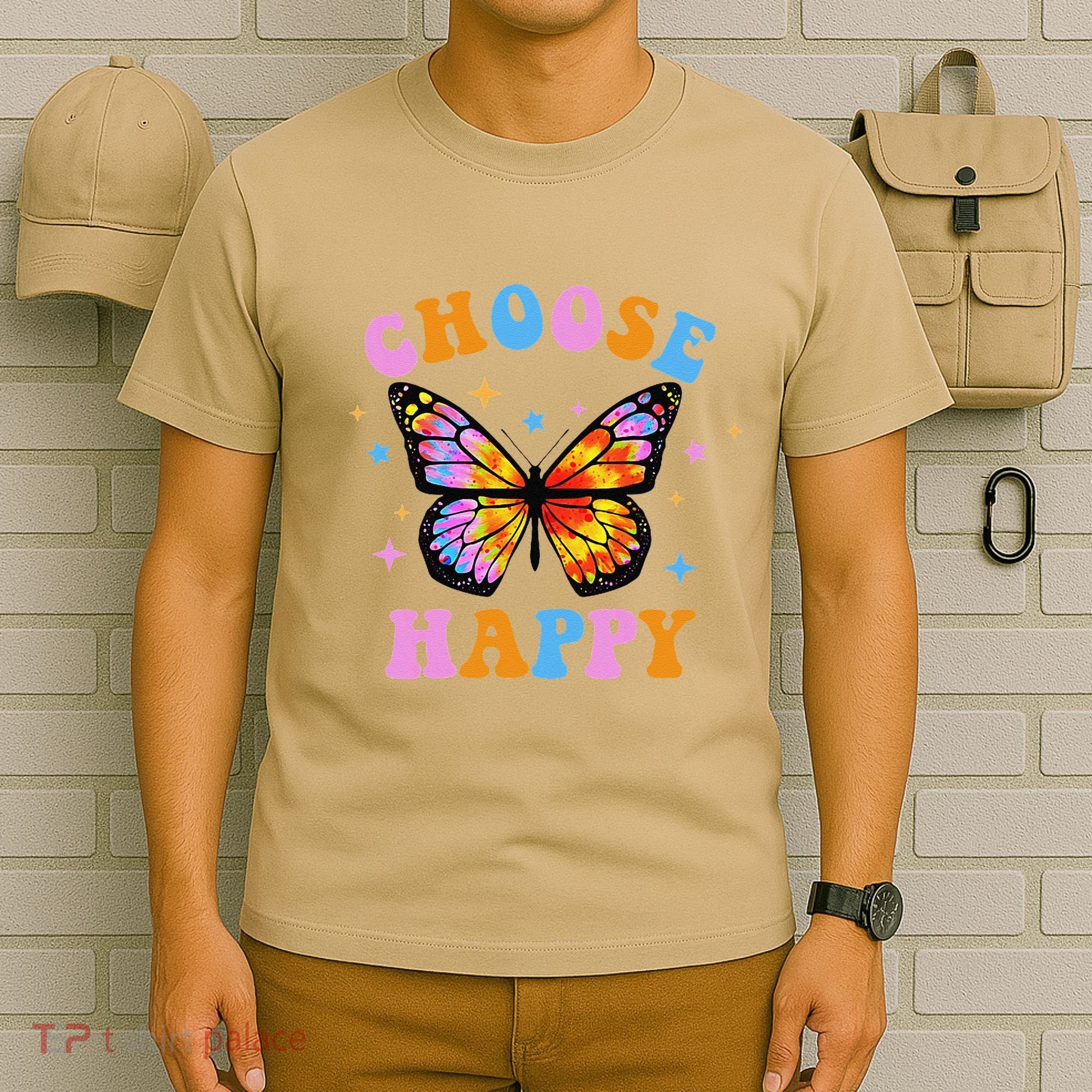 Choose Happy Letter Print Butterfly Women Inspirational T-Shirt
