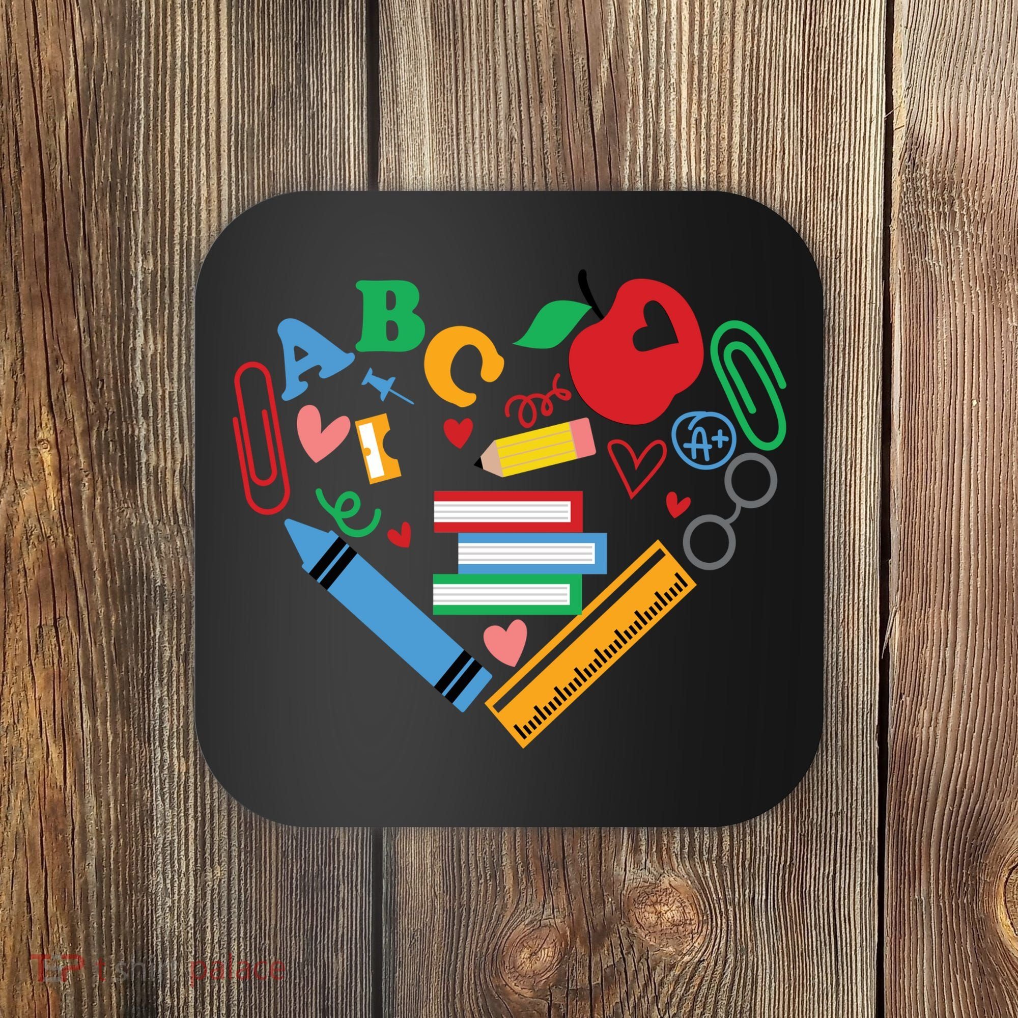 Cute Heart Love Back To School Supplies Coaster