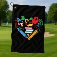 Cute Heart Love Back To School Supplies Golf Towel thumb 1