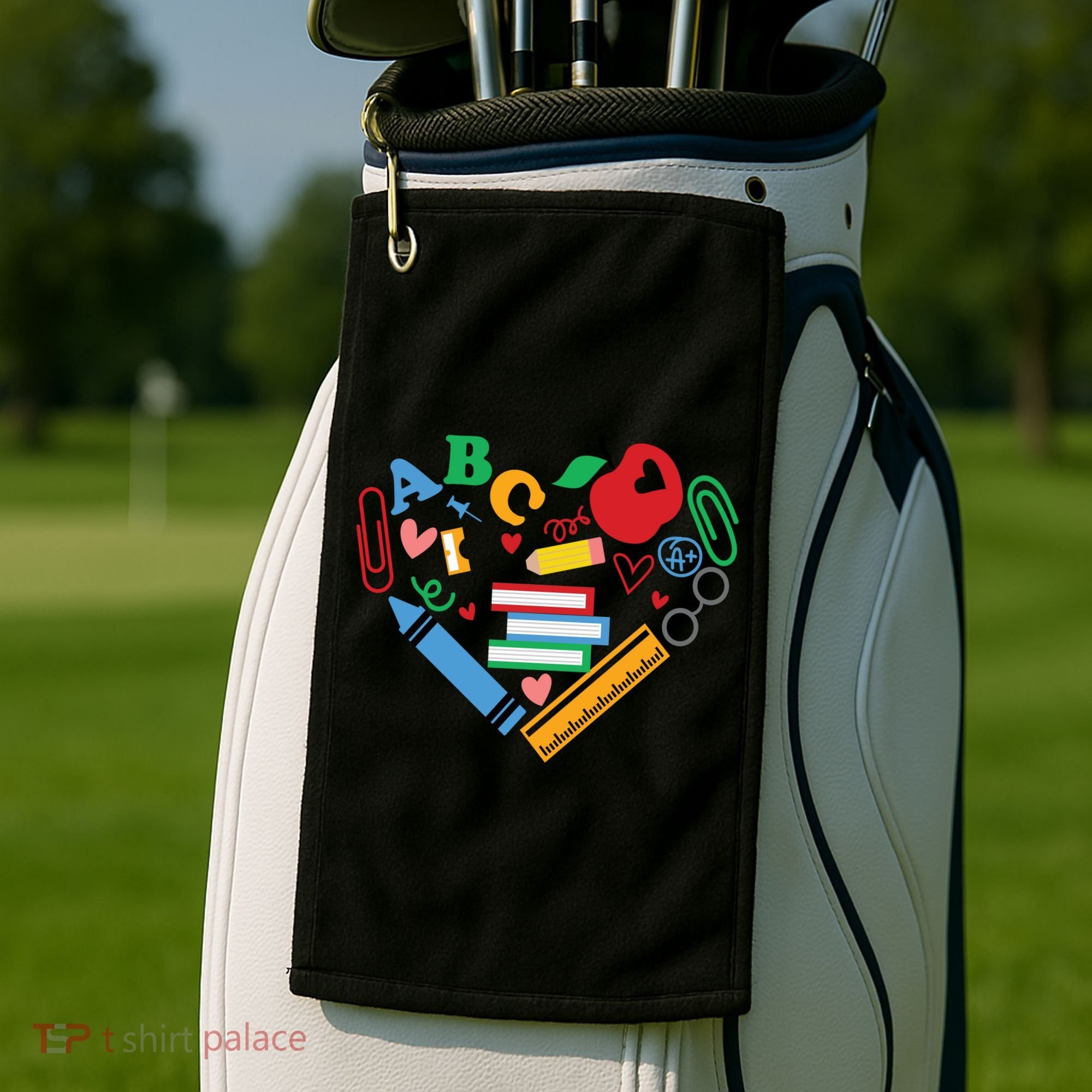 Cute Heart Love Back To School Supplies Golf Towel