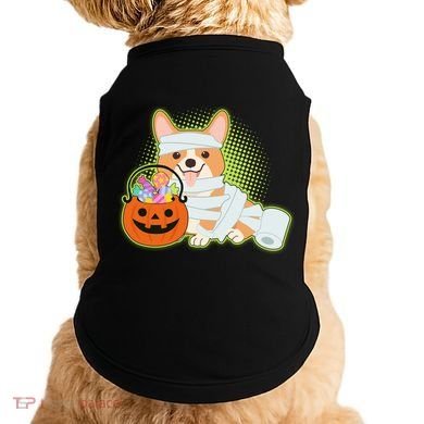 Cute Halloween Mummy Welsh Corgi And Pumpkin Candy Doggie Tank