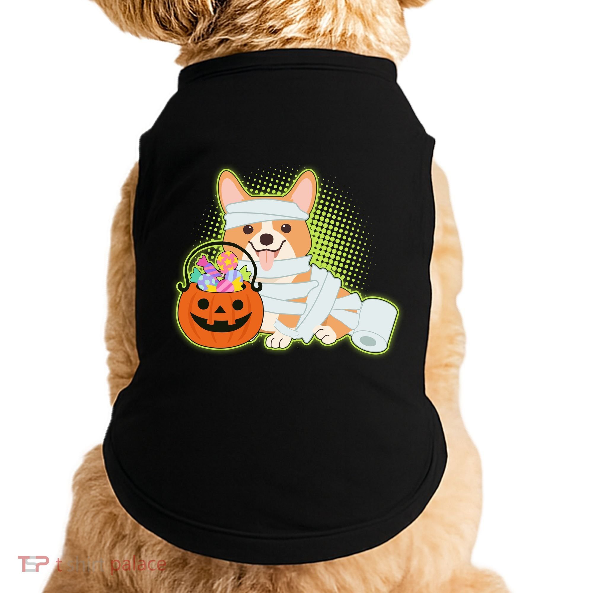 Cute Halloween Mummy Welsh Corgi And Pumpkin Candy Doggie Tank