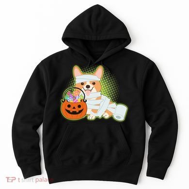 Cute Halloween Mummy Welsh Corgi And Pumpkin Candy Hoodie