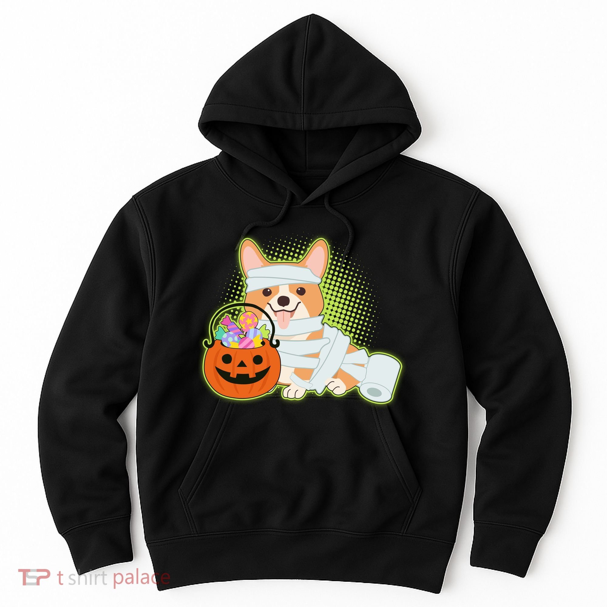 Cute Halloween Mummy Welsh Corgi And Pumpkin Candy Hoodie
